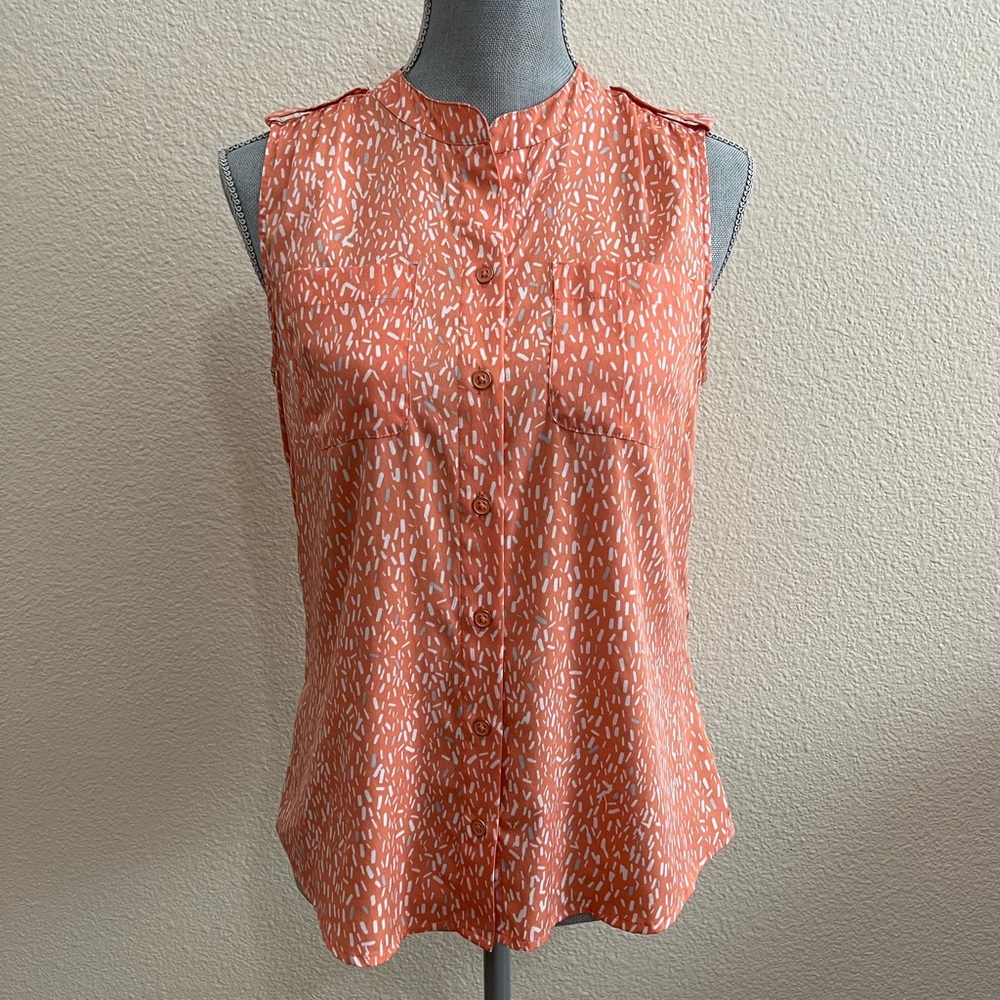 Banana Republic Orange Patterned Sleeveless Blouse with Front Pockets, Size S